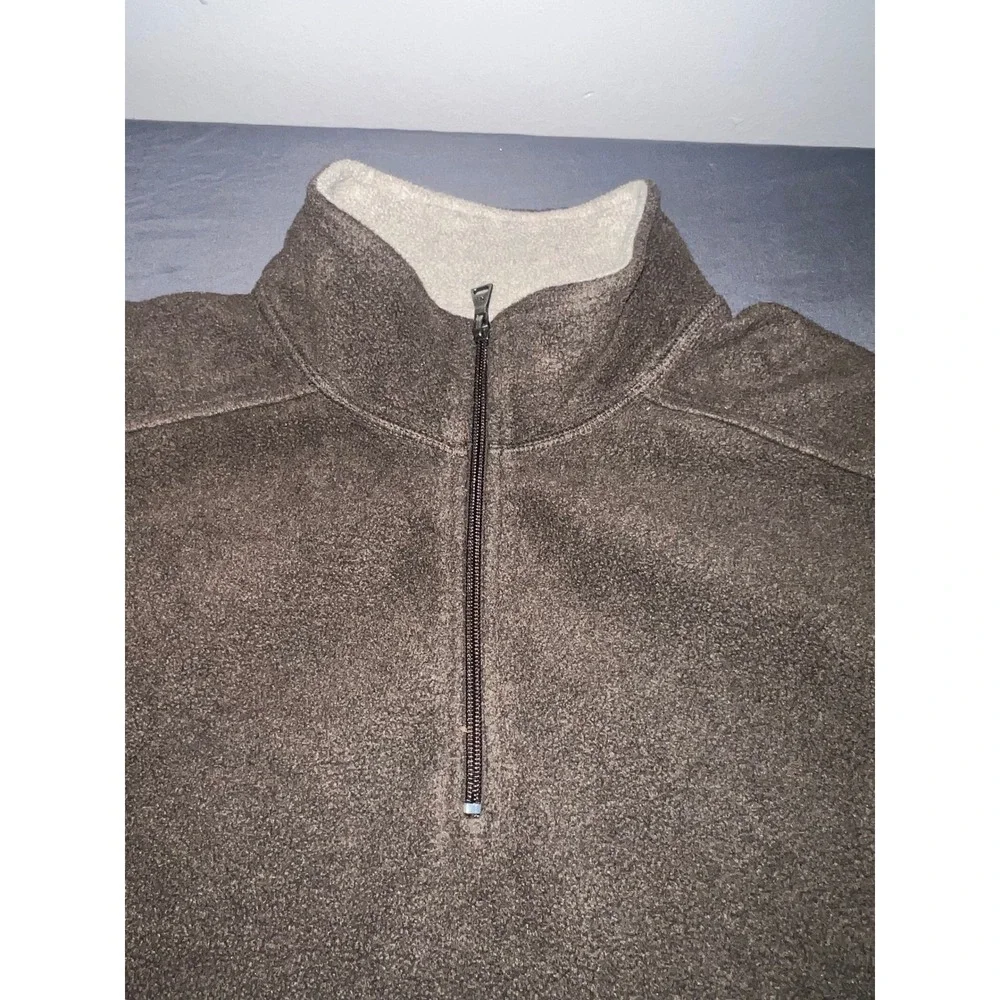 St Johns Bay Mens XL Brown Fleece Quarter Zip Pullover Sweater Mock Neck Pocket